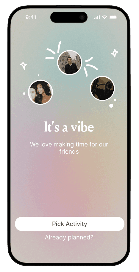 Vibe app — activity suggestions screen